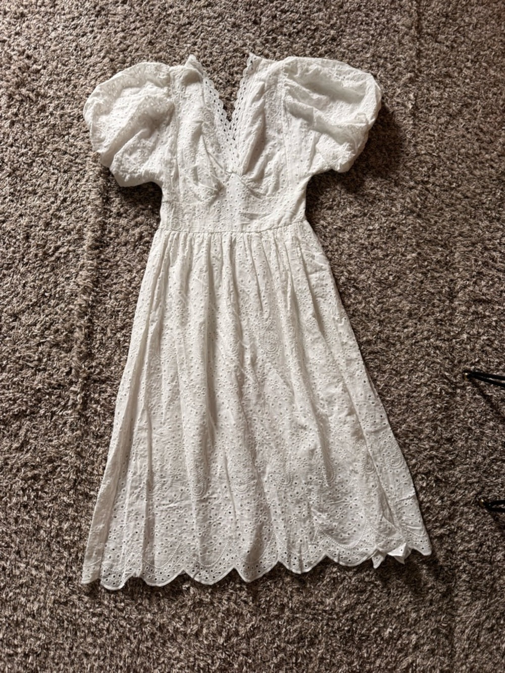 Caballero Sample, small, White Eyelet Lace Dress | Puff Sleeve | Boho Bridal